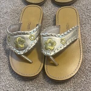 L’amour Silver and Gold Thong Sandals